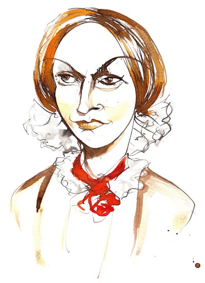 चार्लोट ब्रोंटे - अंग्रेजी उपन्यासकार और कवि (1816 - 1855); रंग कैरिकेचर द्वारा निएले ओसबोर्न